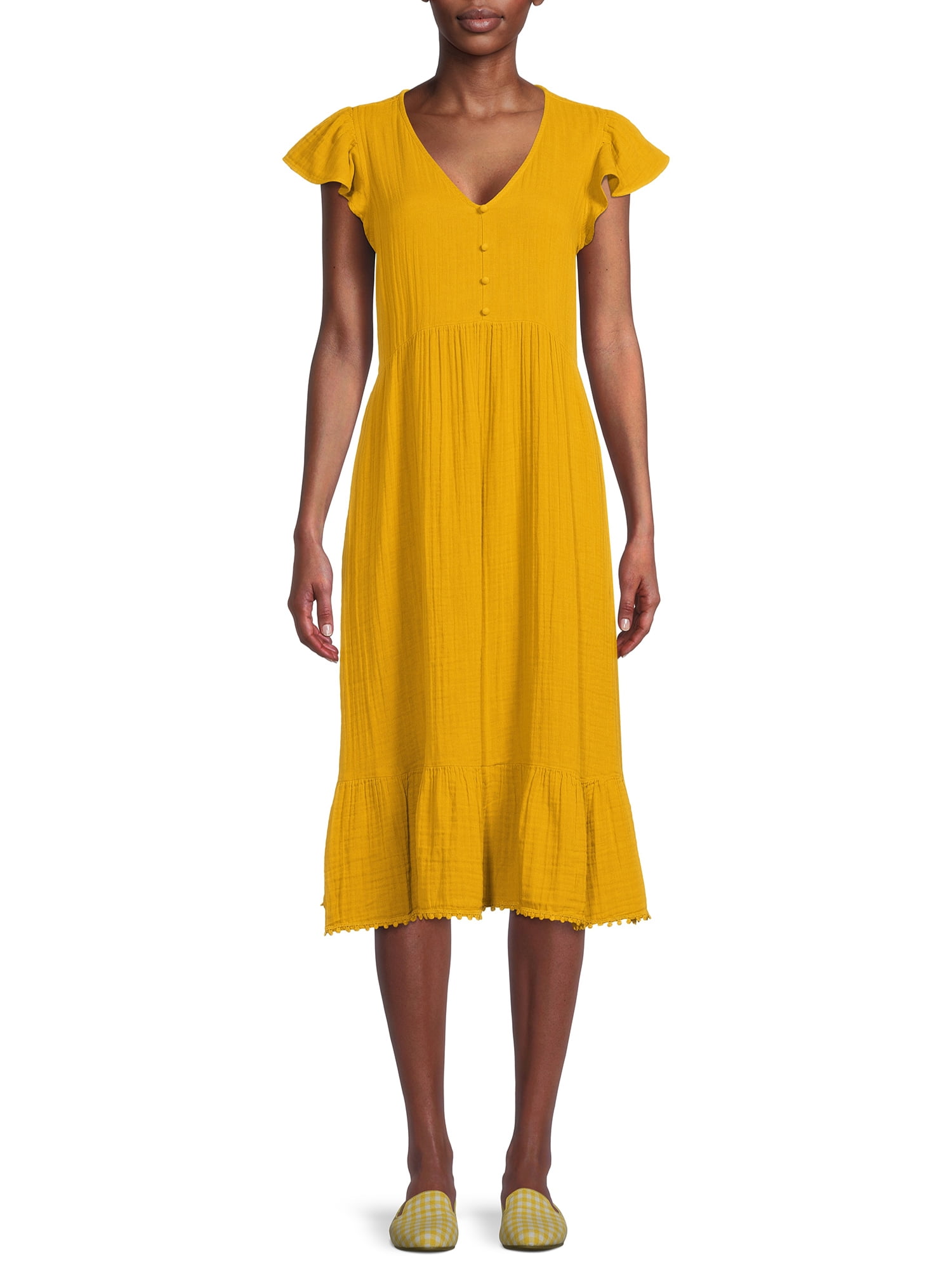 Time and Tru Women's Midi Double Cloth Dress