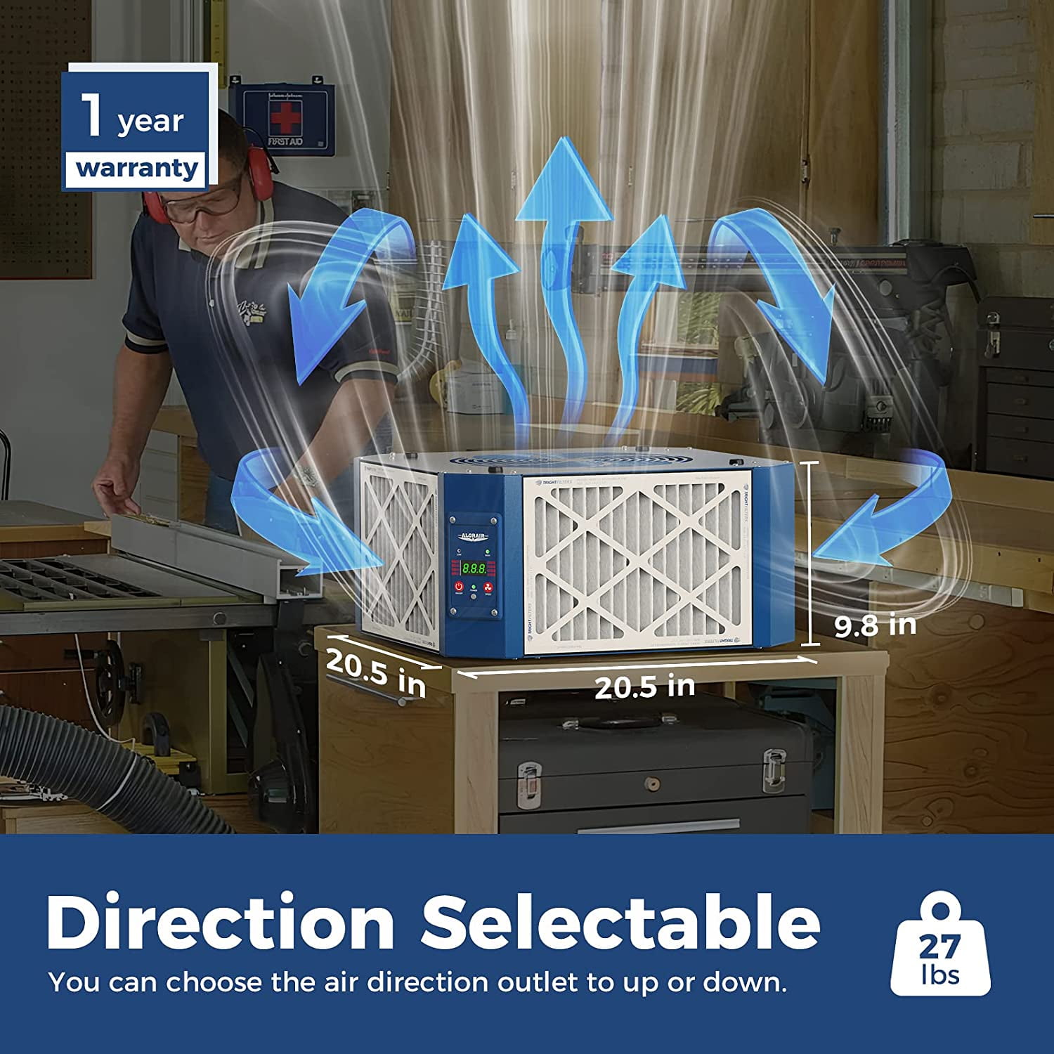 ALORAIR 360 Degree Intake Air Filtration System Woodworking - (1050/1350 CFM) with Strong Vortex Fan, Hanging Mode for Garage Works Shop, Shop Dust Collectors, Purecare 1350