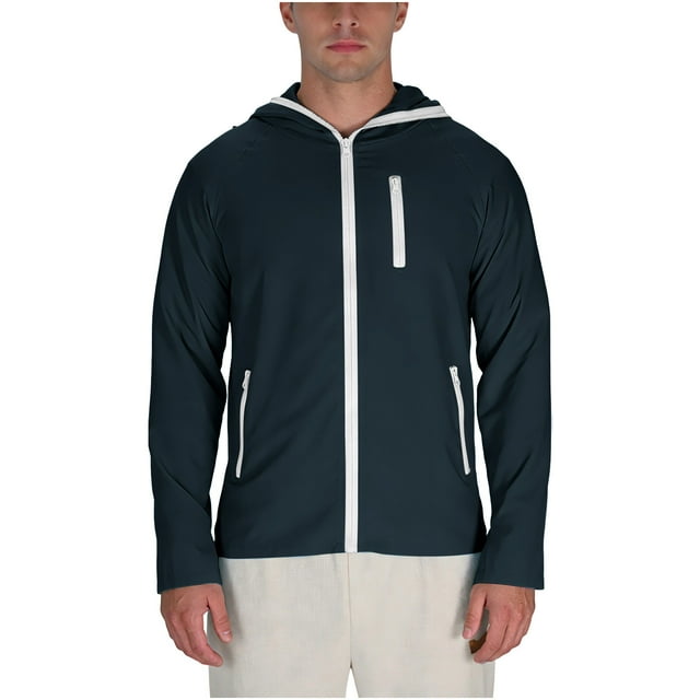 RXMEKW UPF Sun Protection Jacket for Men With Zippered Front and Hood, Lightweight Breathable Fabric for Daily Wear, Solid Color