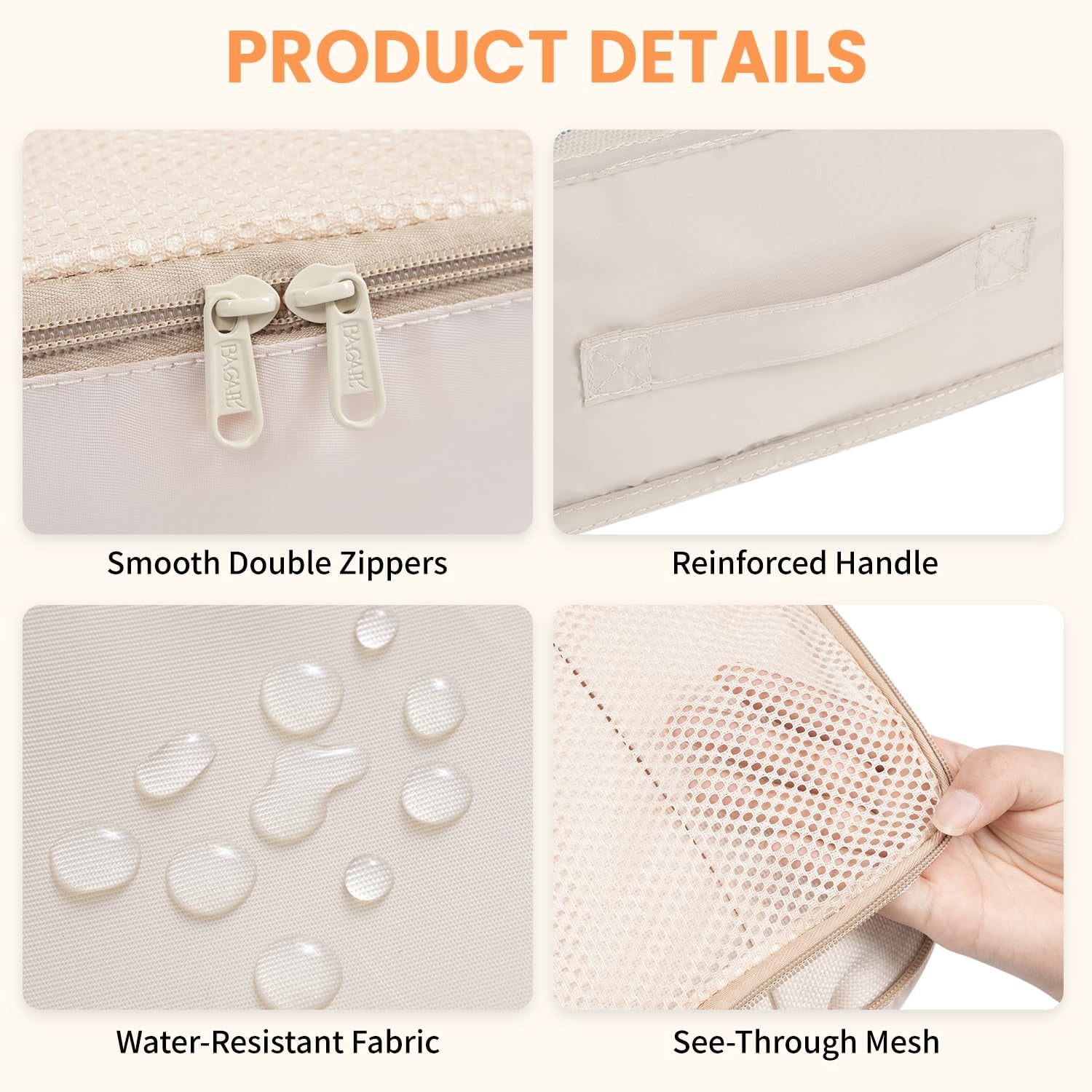 YAOLHLZ  8 Set Packing Cubes Luggage Packing Organizers for Travel Accessories-Cream