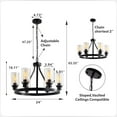 thumbnail image 7 of Classic Wagon Wheel Chandeliers Pendant Light for Living Room Black Metal Glass Shade Farmhouse Hanging Ceiling Lamps Home Deco, 7 of 7