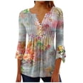 thumbnail image 1 of Pompotops Tunique Décontractée à Manches 3/4 Imprimée Florale Col en V pour Femmes Chemises Basiques d'Été Blouse Plissée Liquidation, 1 of 5