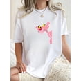 thumbnail image 1 of Camiseta de moda para mujer "Pantera Rosa de Dibujos Animados" - Mezcla suave y transpirable, cuello redondo informal, manga corta, largo regular, temporada primavera/otoño, tejido de punto, estampado, 1 of 5