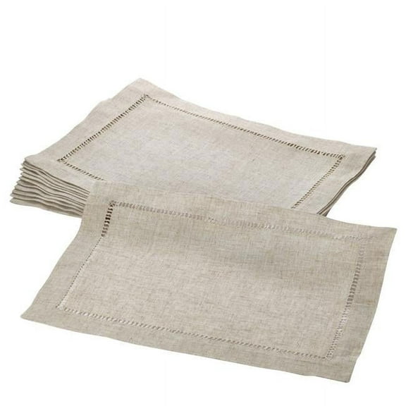 SARO 731.N1420B 14 x 20 in. Rectangle Toscana Hemstitched Placemat - Natural Set of 12