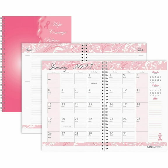 House of Doolittle 5226 Breast Cancer Awareness 10 x 7 Recycled Ruled Monthly Planner/Journal - Pink Cover