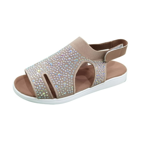 

Inkach Summer Womens Fashion Breathable Rhinestone Hida Comfortable Shoes Sandals