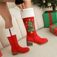 thumbnail image 4 of Christmas Winter Boots for Women Xmas Tree Embroidery Suede Mid Calf Zipper Booties Fuzzy Lined Lug Sole Stacked Heel Casual Long Snow Boots, 4 of 7