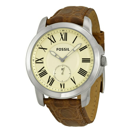 Fossil Grant White Dial Brown Leather Mens Watch FS4963