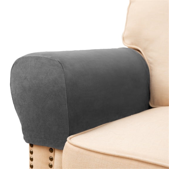 2 pack Stretch Plush Armrest Covers for Chairs and Sofas - Anti-Slip Couch Protector With Sticker - Furniture Arm Covers for Sofa, Chair, Recliner - Set of 2