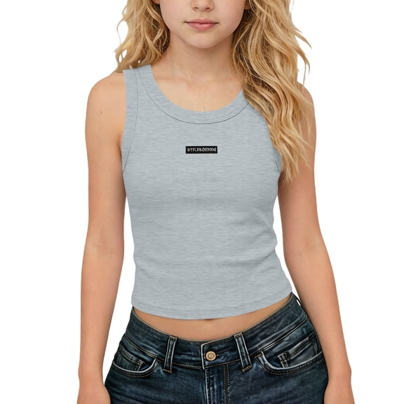 Kukoosong Girls' Ribbed Crop Tank Top, Sleeveless Fitted Cami for Kids, Summer Casual Wear Breathable Stretchy Basic Vest