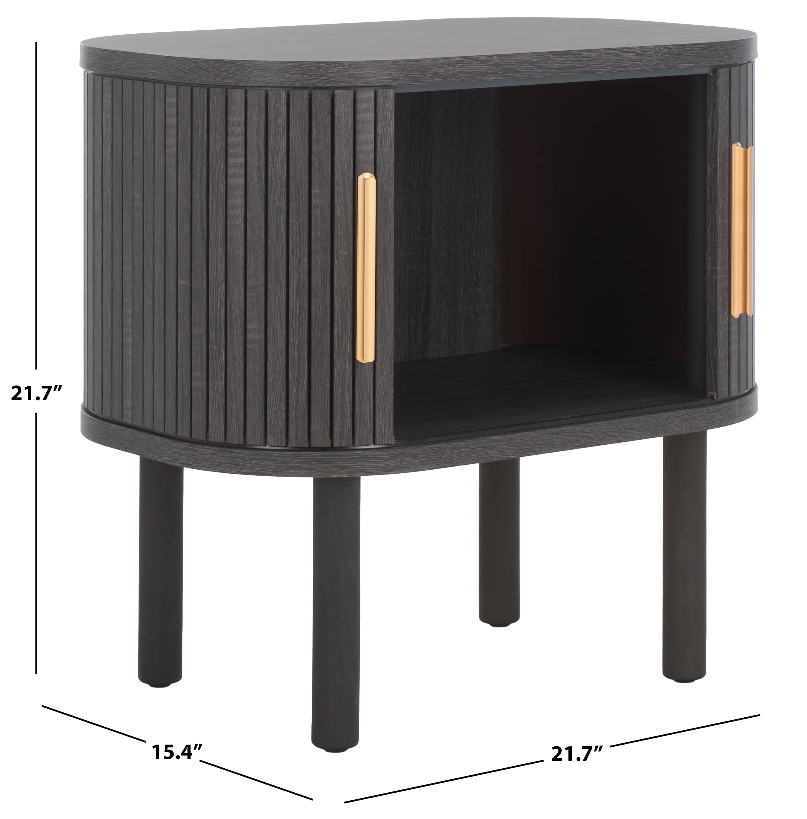 SAFAVIEH Tealla Contemporary Tambour Door Nightstand,Distressed Black/Gold