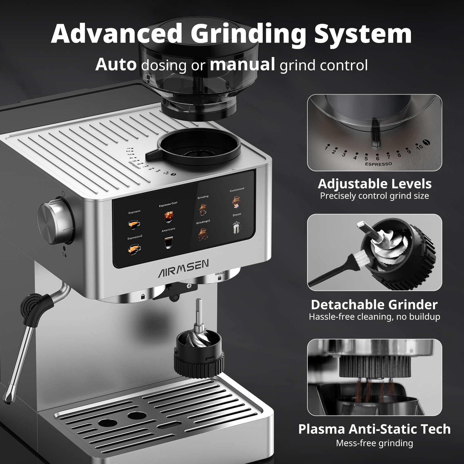 AIRMSEN Espresso Machine with Grinder photo 5