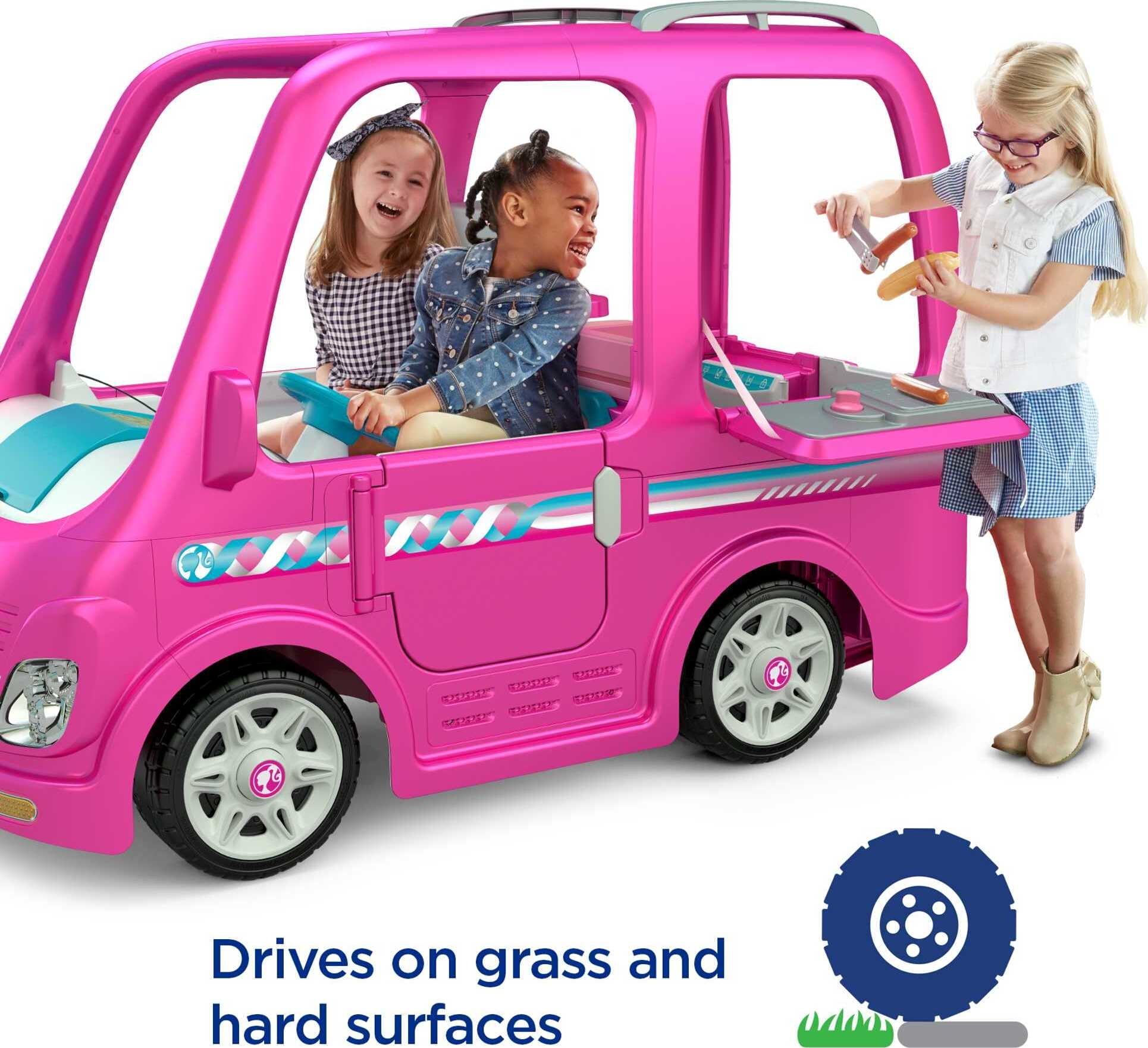 12V Power Wheels Barbie Dream Camper Battery-Powered Ride-On with Music  Sounds & 14 Accessories 