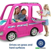 12V Power Wheels Barbie Dream Camper Battery-Powered Ride-On with Music Sounds & 14 Accessories