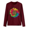 thumbnail image 4 of Floleo Clearance Fall Clothes For Women Women's Casual Loose Round Neck Long Sleeve Sunflower Print Top Blouse T-shirt Wine, 4 of 5