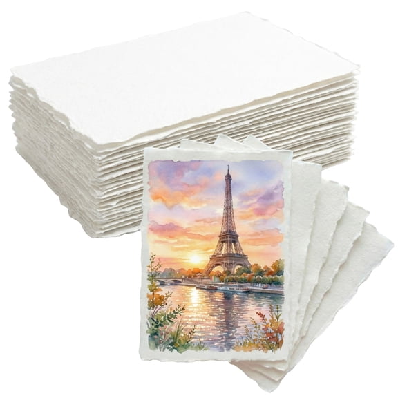 ANSSDO 60 Sheets Deckled Edge Watercolor Paper 4x6 Inch | 300 GSM/140lb Handmade Watercolor Paper Thick Cotton Handmade Paper for Watercolors, Wedding Invitations or Printing