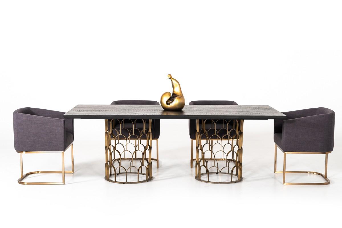 Black Acacia & Antique Brass Dining Table VIG Modrest Natalie Modern - image 4 of 6
