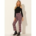 thumbnail image 4 of Pantalones De Tobillo A Cuadros Allegra K Casual Con Botones Rojo XL, 4 of 6