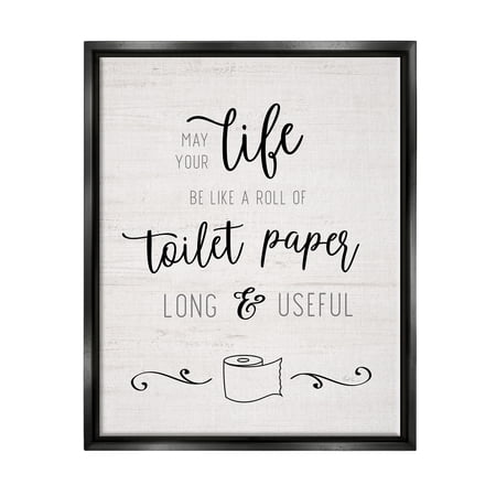 Stupell Industries Life Like Toilet Paper Roll Long and Useful Phrase Jet Black Framed Floating Canvas Wall Art, 16x20, by Natalie Carpentieri