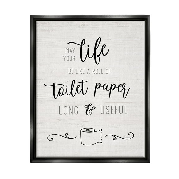 Stupell Industries Life Like Toilet Paper Roll Long and Useful Phrase Jet Black Framed Floating Canvas Wall Art, 16x20, by Natalie Carpentieri