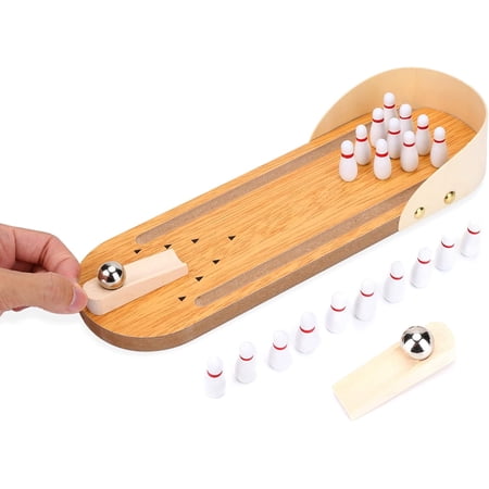 NOGIS Desktop Mini Bowling Game Set Wooden Mini Tabletop Bowling Set with 10 Bowling Pins and Metal Bowling Ball Mini Bowling Toys Home Bowling Alley Gifts for Adults & Children