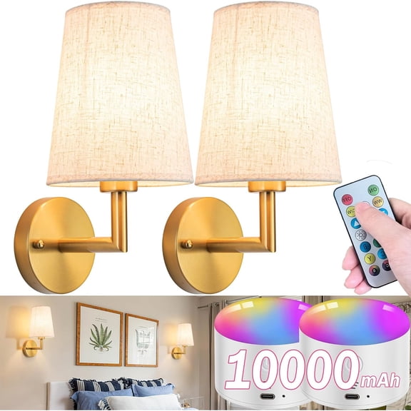 Wall Sconce Battery Operated Wall Light Fixure with Remote Control, Dimmable Battery Operated Wall Sconces Set Of Two, Indoor Wireless Wall Mounted Lamp with Rechargable Bulb For Bedroom Living Room