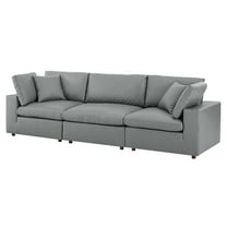 Sofa, Faux Vegan Leather, Grey Gray, Modern Contemporary Urban Design, Living Lounge Room Hotel Lobby Hospitality