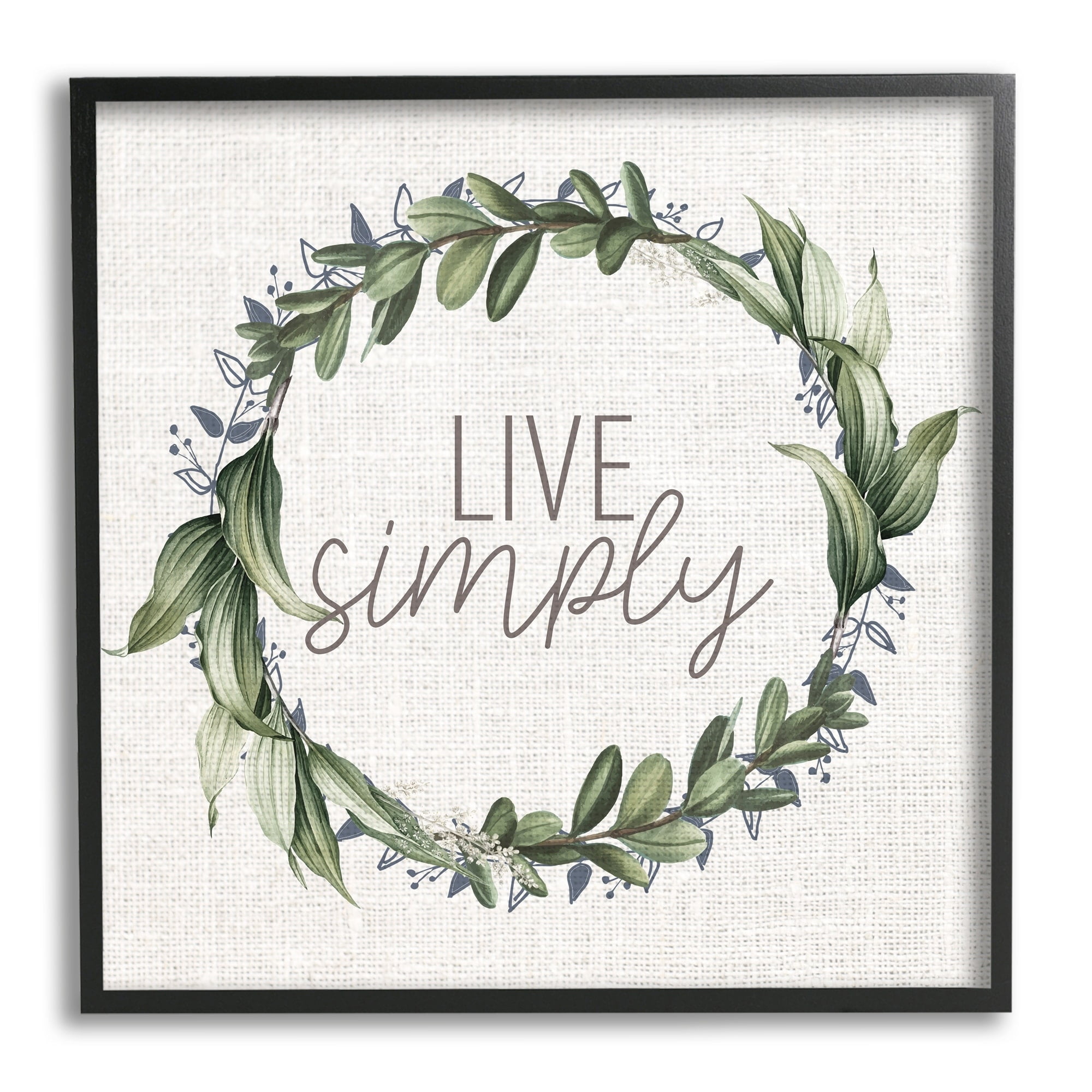 Stupell Industries Live Simply Phrase Green Botanical Leaf Wreath Graphic Art Gray Framed Art Print Wall Art, 12x12, by Kim Allen
