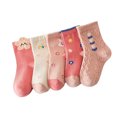 thumbnail image 2 of 5 pares de calcetines para niñas pequeñas, calcetines cálidos con patrón de flores, calcetines suaves y lindos de media pantorrilla para otoño invierno M para 3 a 5 años, 2 of 5