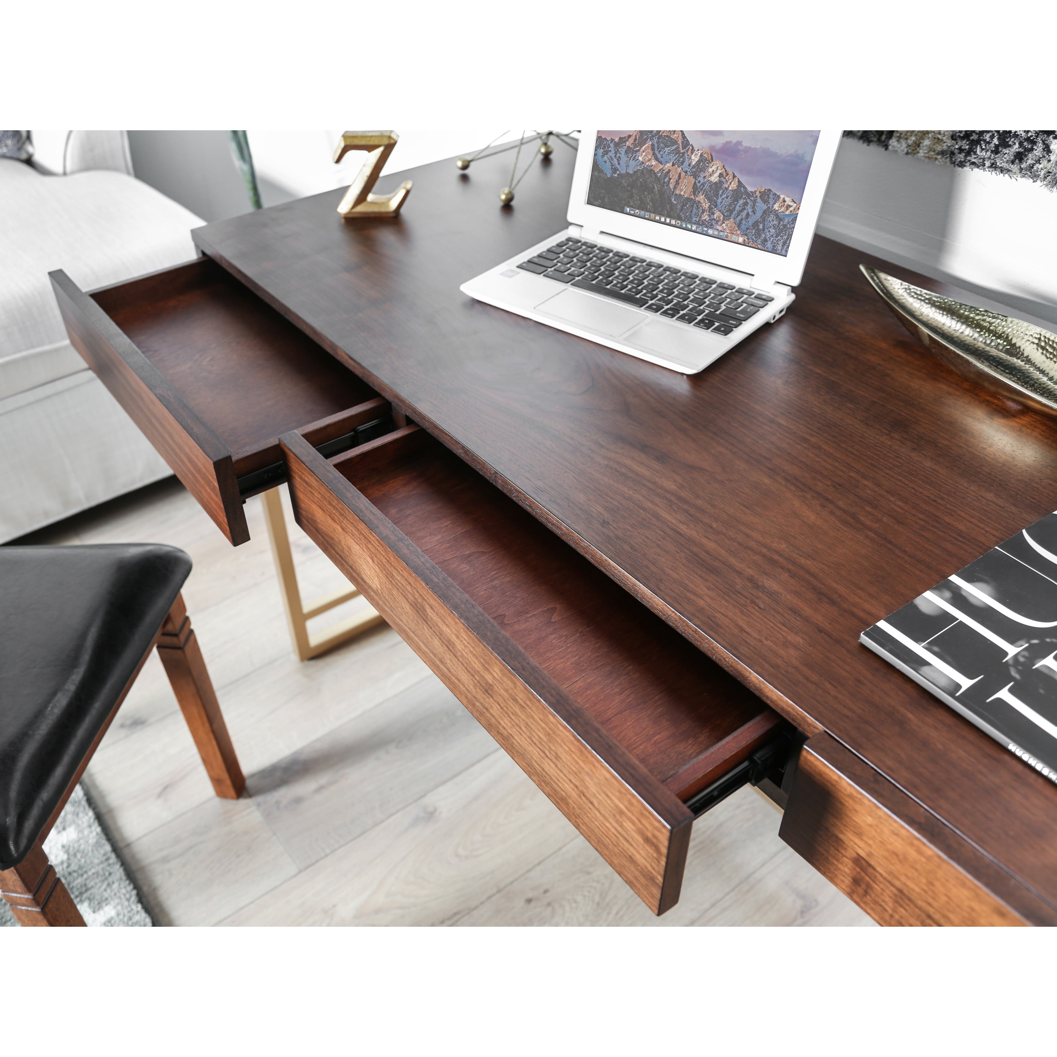 Furniture of America Maurice Contemporary Home Office 3-Drawer Desk in Light Walnut Wood Finish