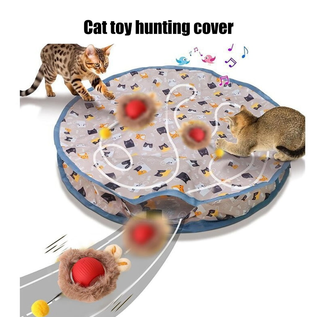 Fast Rolling Toy Ball and Motion Activated Cats Toy Playmat Rechargeable Interaction Play Mat Cats Chasing