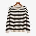 thumbnail image 4 of Wang6 Women Lightweight Oversize Cardigans Sweaters Trendy Long Sleeve Button down Knit Sweater Fall Crew Neck Striped Printed Knitted Outwear Tops Black XXL, 4 of 6