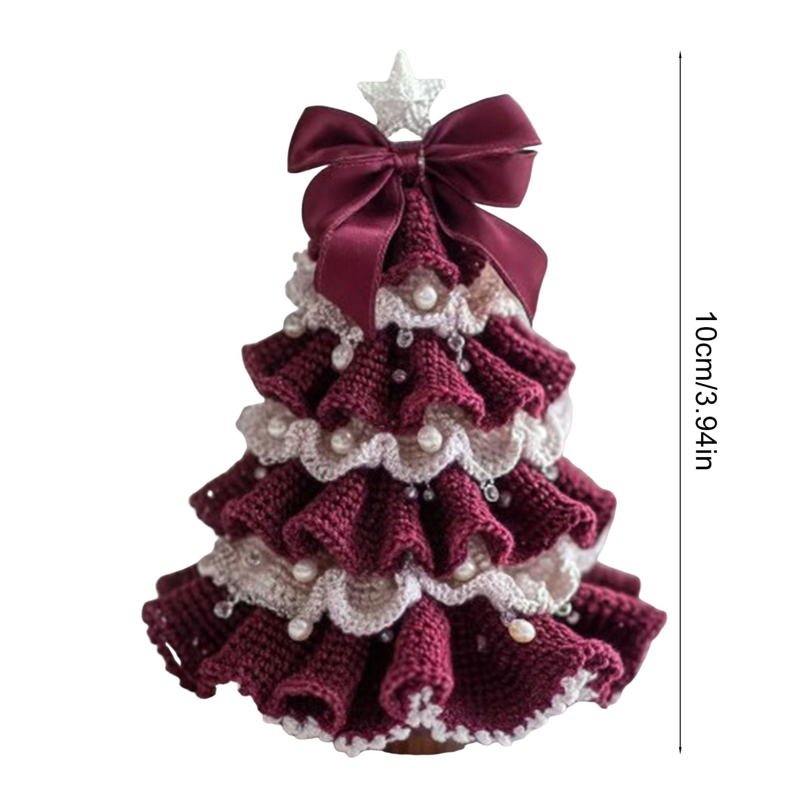 OIUR DIY Crochet Christmas Tree Kit Small Xmas Tree Craft Kit with Bow And Faux Pearl Handmade Holiday Decoration for Beginners