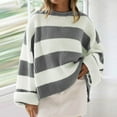 thumbnail image 3 of WTXUE Sweaters Womens Sweaters Clearance Women's Crew Neck Long Sleeved Striped Sweater With Flared Sleeves, Gray L, 3 of 7