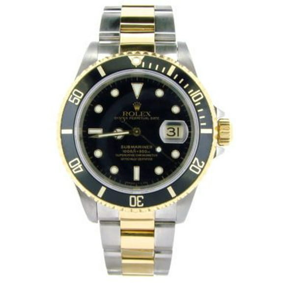 Pre-Owned Mens Rolex Two-Tone 18K/SS Submariner Black 16613