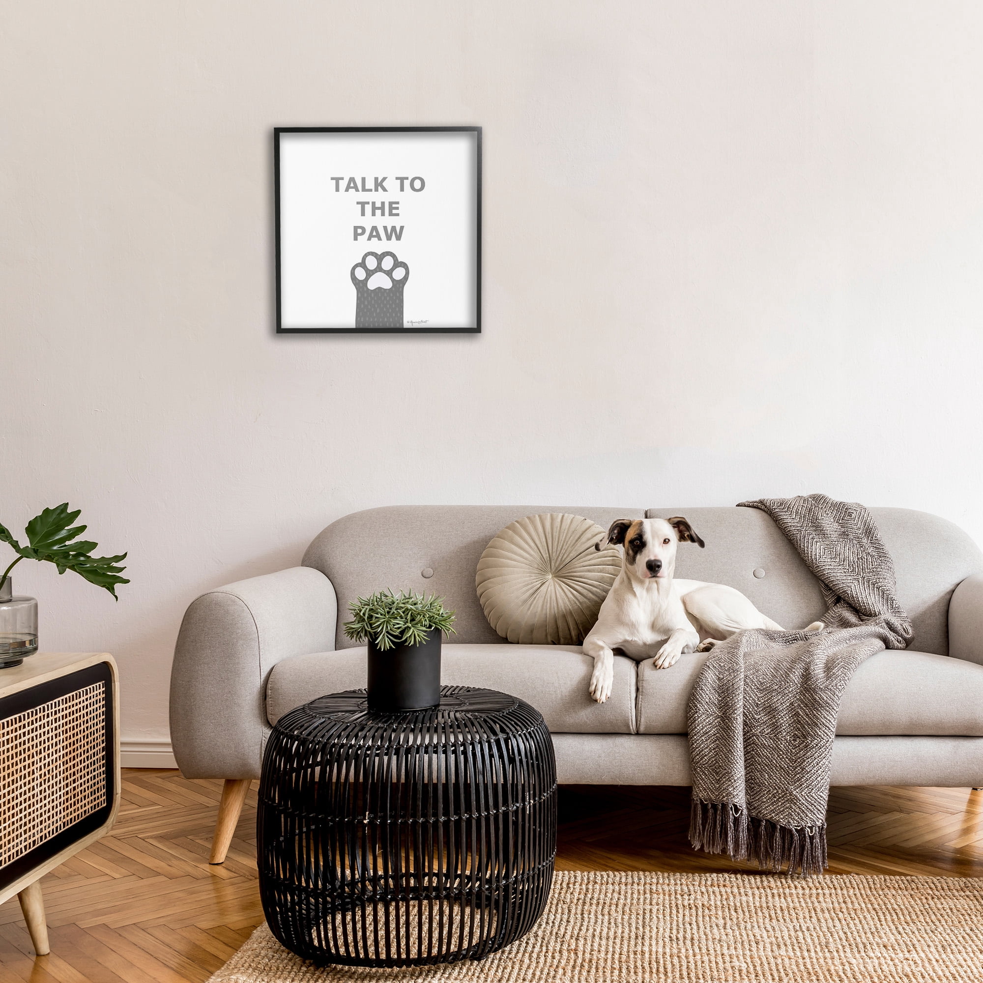 Stupell Industries Sassy Talk to the Paw Animals & Insects Painting Black Framed Art Print Wall Art, 24 x 24