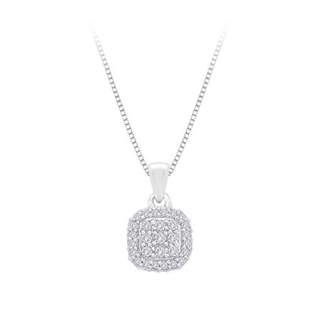 - Diamond Square Halo Pendant with Chain in 10K White Gold (1/3 cttw)