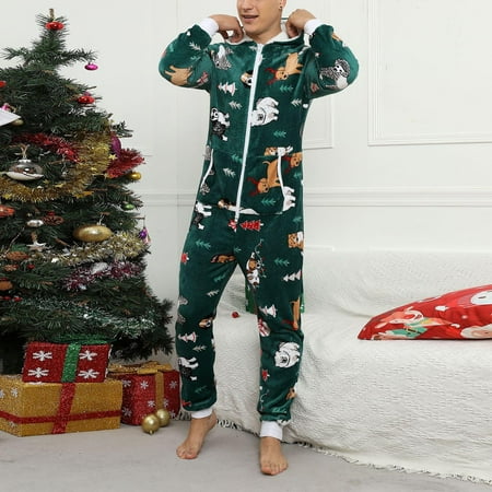 

LINMOUA Men s Casual Long-sleeved Christmas Family Pajamas Coverall