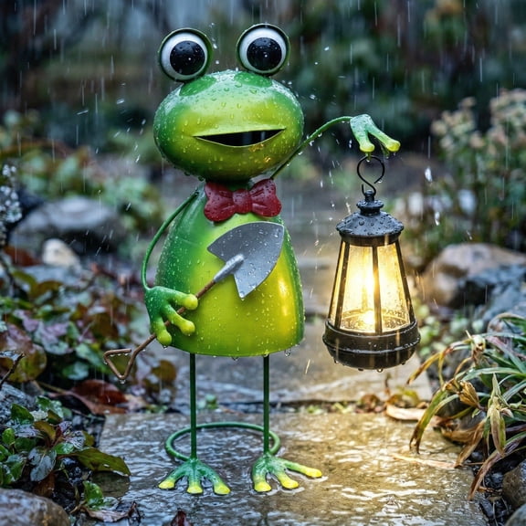Diceymbol Solar Frog Garden Statue 14 Inch Light Up Lantern Yard Decor for Patio Lawn Porch