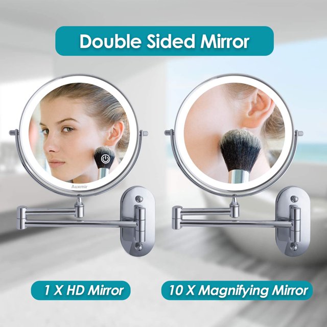 Espejo de aumento de pared Telescopio de espejo cosmético montado en la pared, espejo extensible x10, giratorio de 360°, alimentado por 4 pilas AAA (incluidas) Ideal para baño Fokelyi XZB-0317