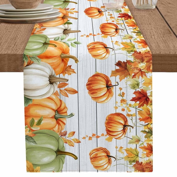 nqOlkjepod Orange Green Pumpkins Fall Table Runner 36 Inches Long Farmhouse Dress Scarves, Thanksgiving Botanical Vintage Dining Tablerunner for Coffee Table/Kitchen Island/Party, Small 13"x36"