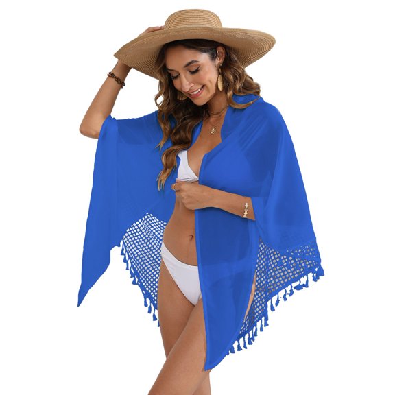 Pareos de Playa Bohemios para Mujer, Pareos de Transparente para Bikini, Faldas para Trajes de Baño. Azul Talla Única