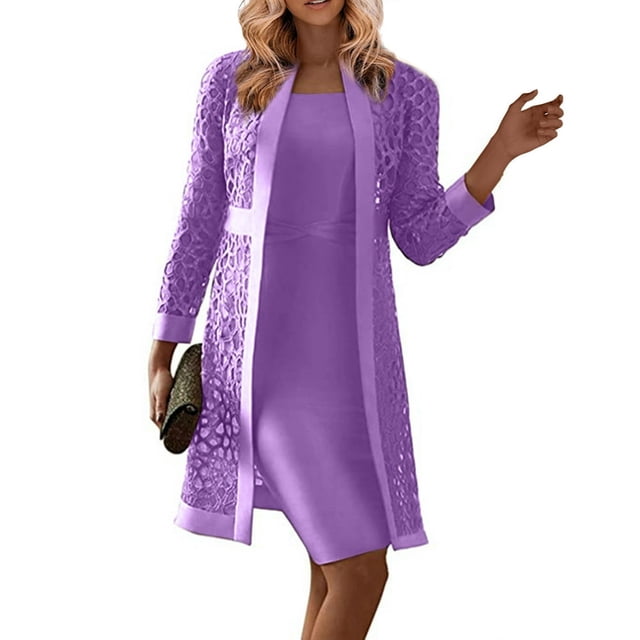 Robes pour la Mère de la Mariée pour Femmes Manches Longues Veste Longueur Genou