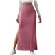 thumbnail image 1 of Falda lápiz midi elástica de punto acanalado de cintura alta para mujer: bajo con abertura, ajuste ceñido, ropa informal, 1 of 8