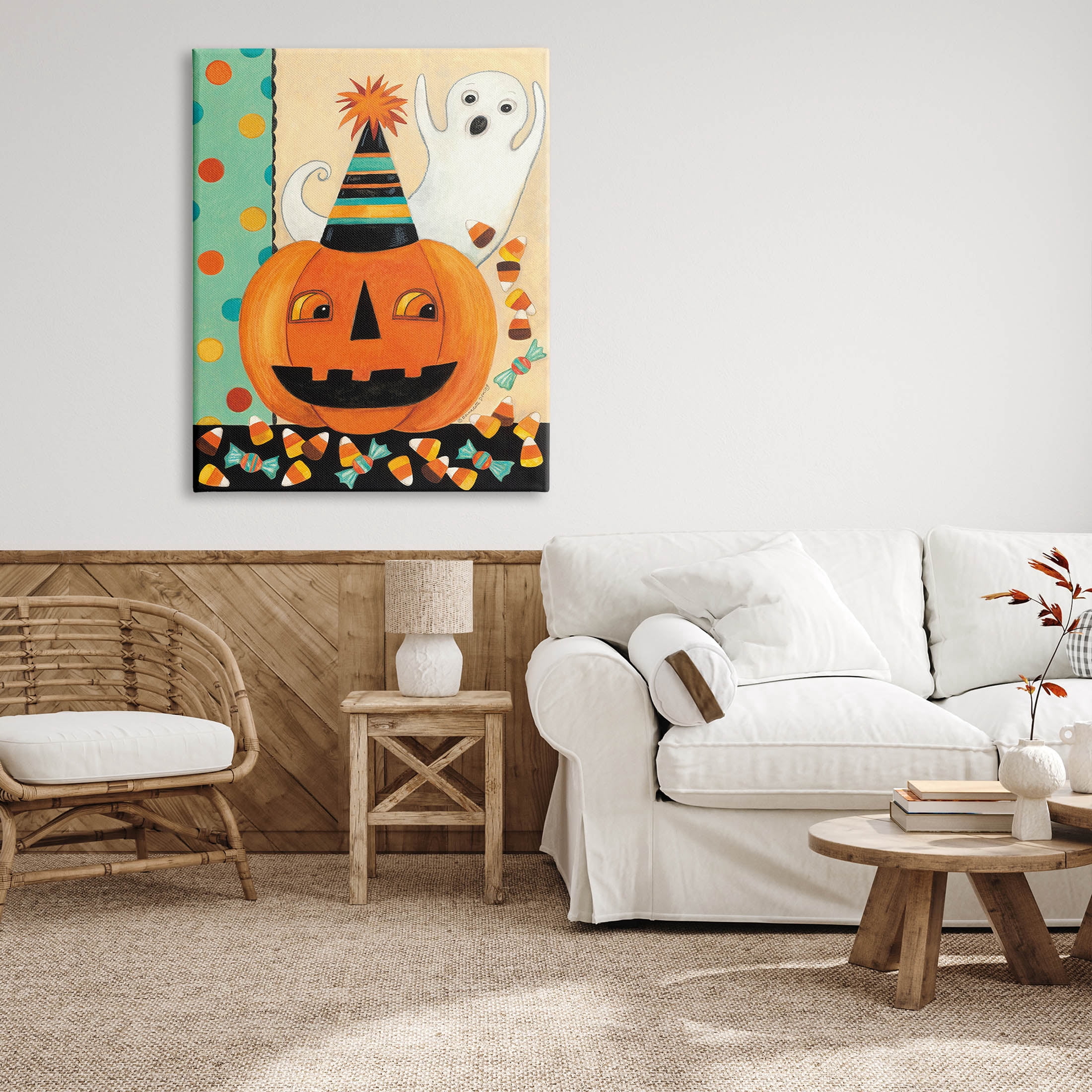 Vintage Halloween Candy Pattern Holiday Graphic Art Gallery Wrapped Canvas Print Wall Art