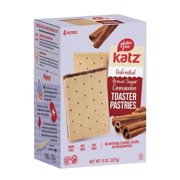 Katz Gluten Free Toaster Pastries - Cinnamon (Unfrosted) |Gluten Free, Dairy Free, Nut Free, Soy Free, Kosher | (1 Pack, 8.0 Ounce Each)