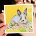 thumbnail image 7 of 3drose, Calico Bunny Rabbit with Daisy Flowers and Three Easter Eggs, Happy Easter, 6 Greeting Cards with Envelopes, 7 of 7