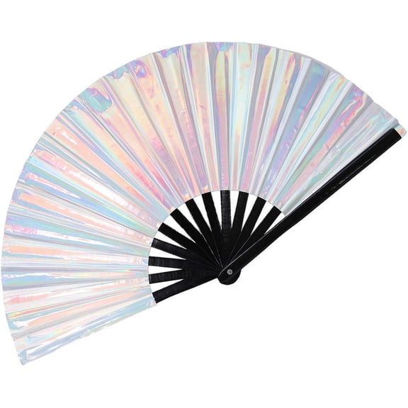 Festival Rave Fan, Hand Fan, Holographic Laser Hand Fan for Festivals, Large Rave Folding Hand Fan , for Dance, Carnival, Wedding Gifts(Laser）