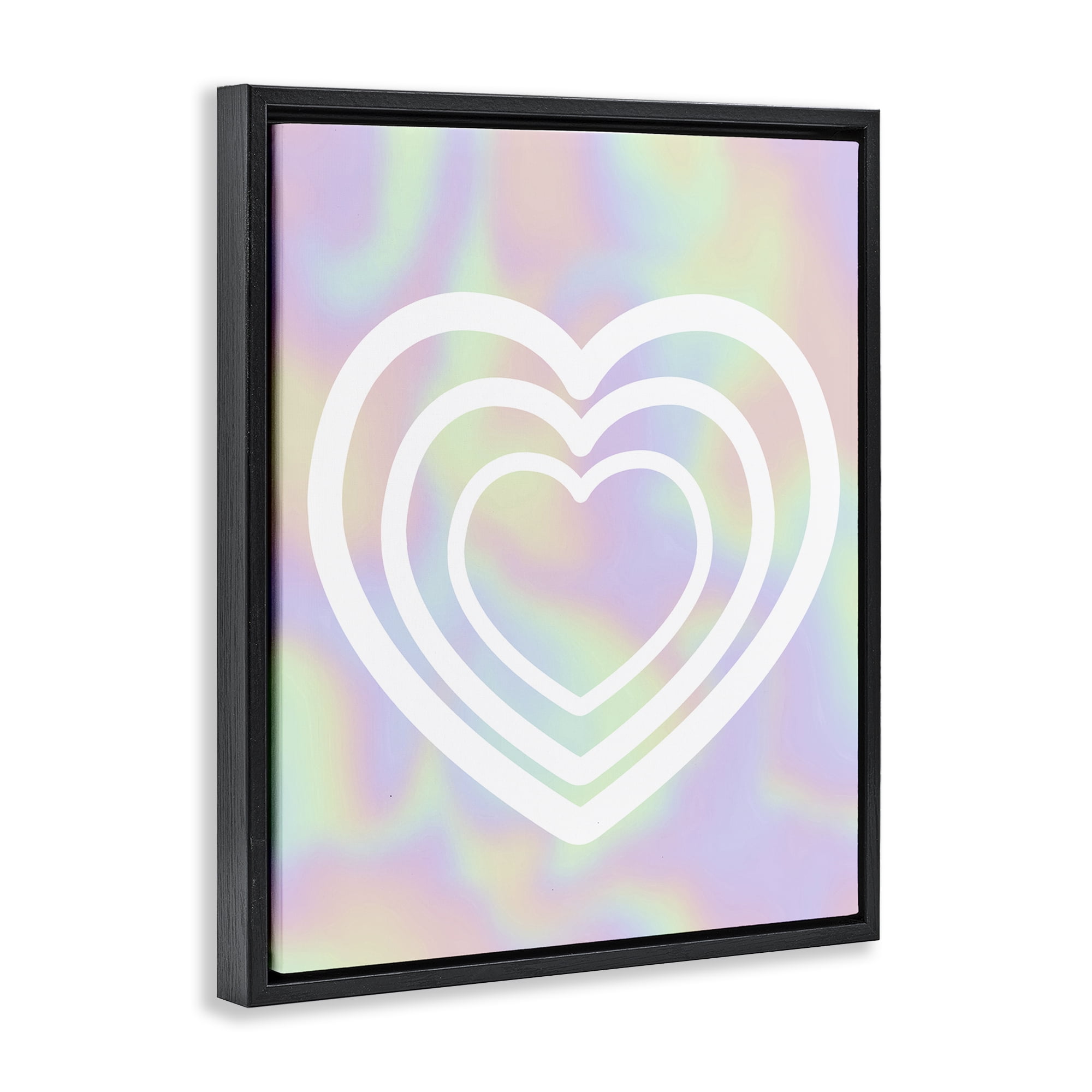 Stupell Industries Pastel Pattern with Hearts Abstract Painting Black Floater Framed Canvas Art Print Wall Art, 25 x 31