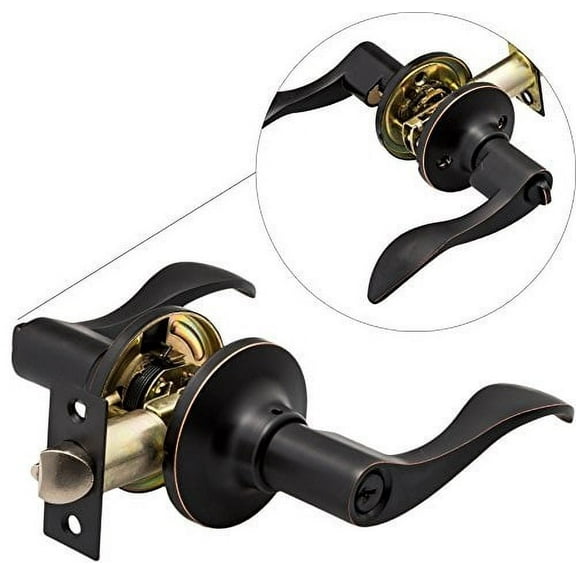 Berlin Modisch Entrance Lever Door Handle [Lock with Two Keys] for Office or Front Door with a Oil Rubbed Bronze Finish Reversible for Right Left Side with a Door Bumper Wall Protector
